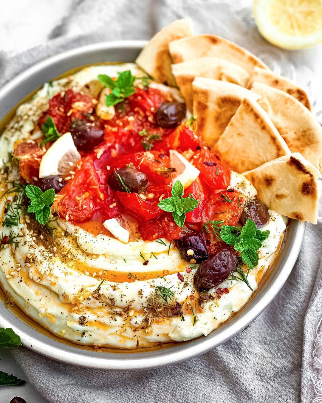 Vegan Whipped Feta with Za’atar & Roasted Tomatoes