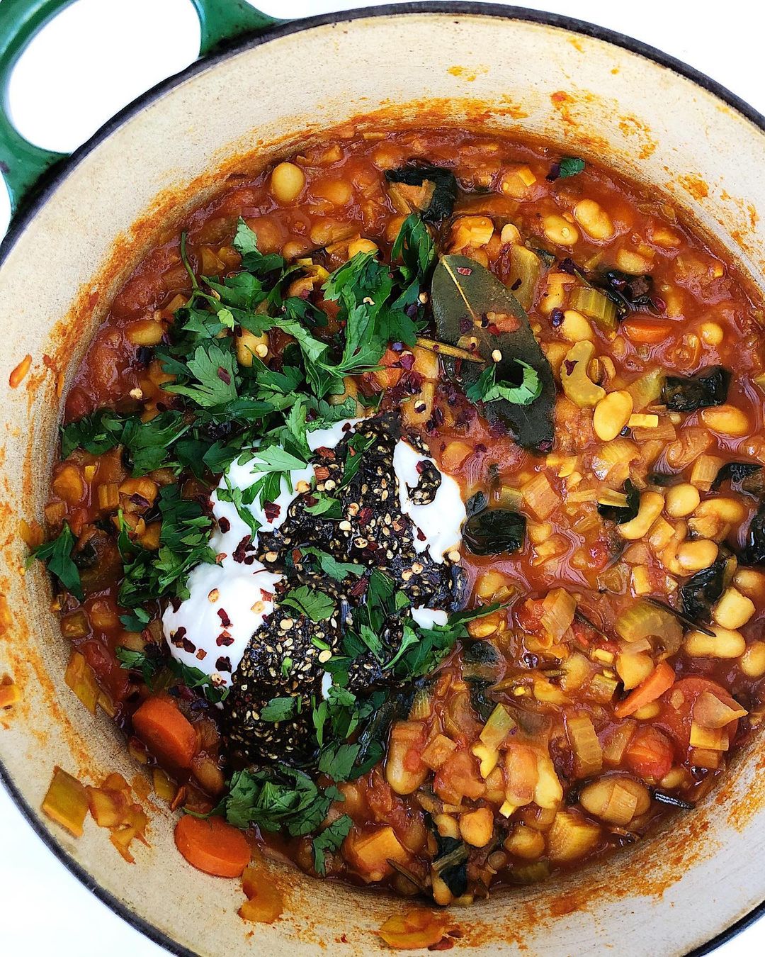 Za’atar Scented White Bean & Dandelion Greens Stew