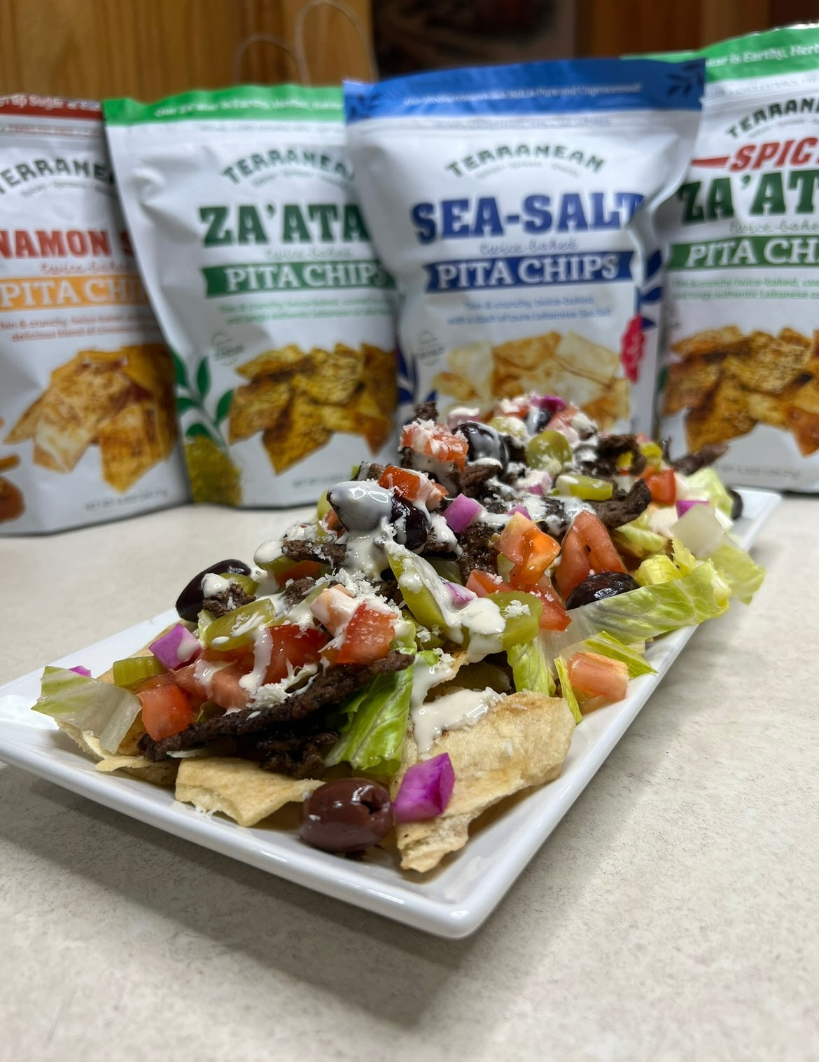 Beef Shawarma Terranean Pita Chip Nachos