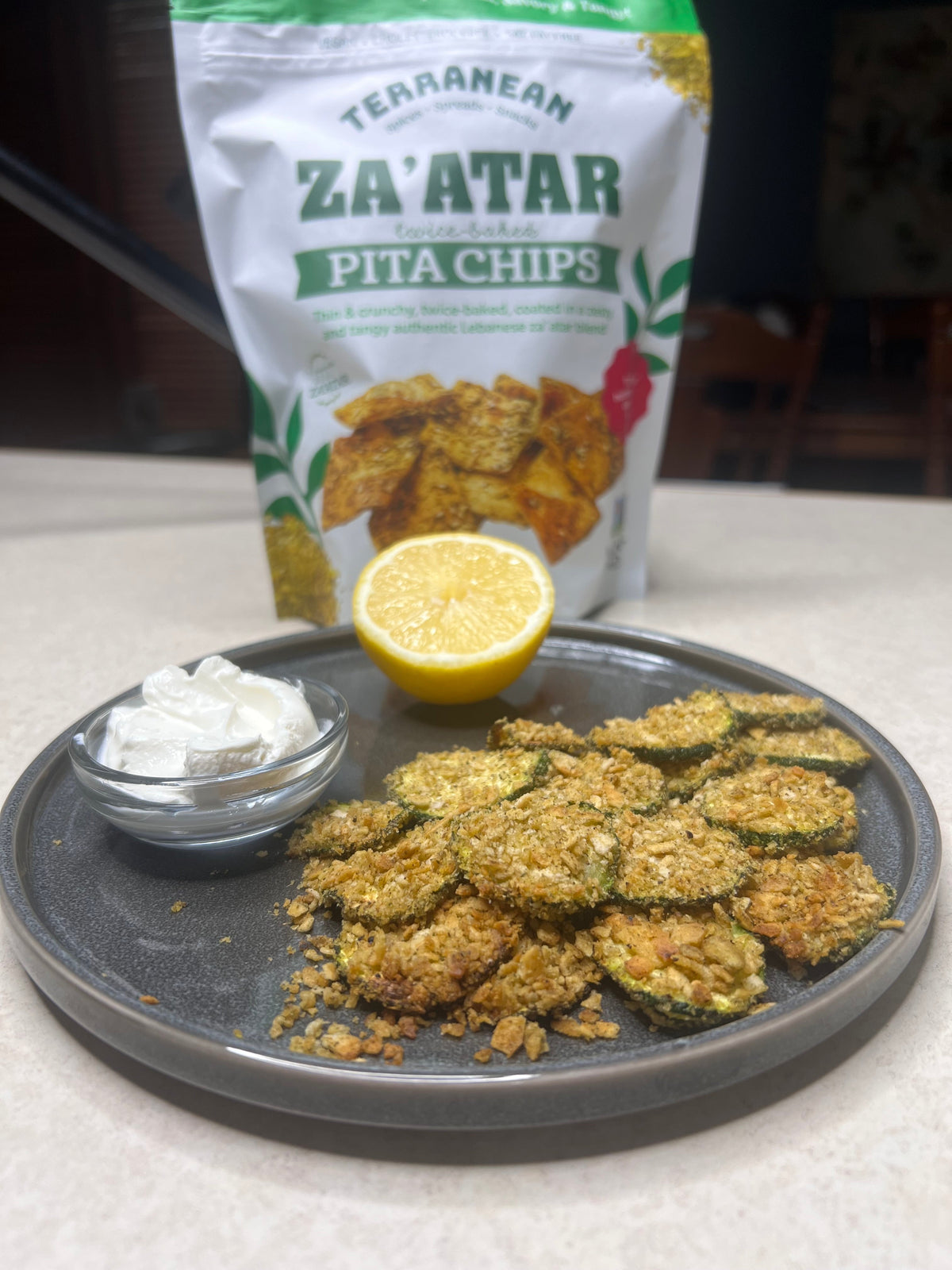 Zucchini Chips Coated with Terranean Pita Chips