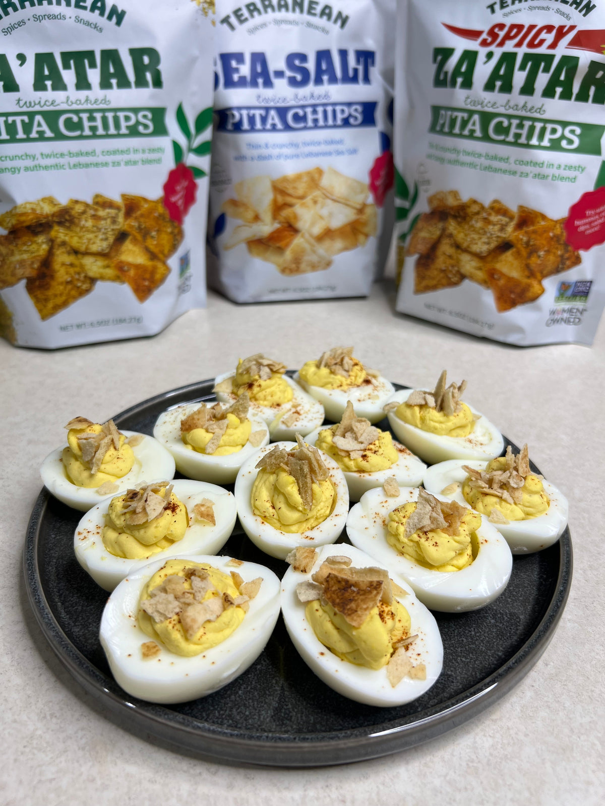 Deviled Eggs with Terranean Pita Chips