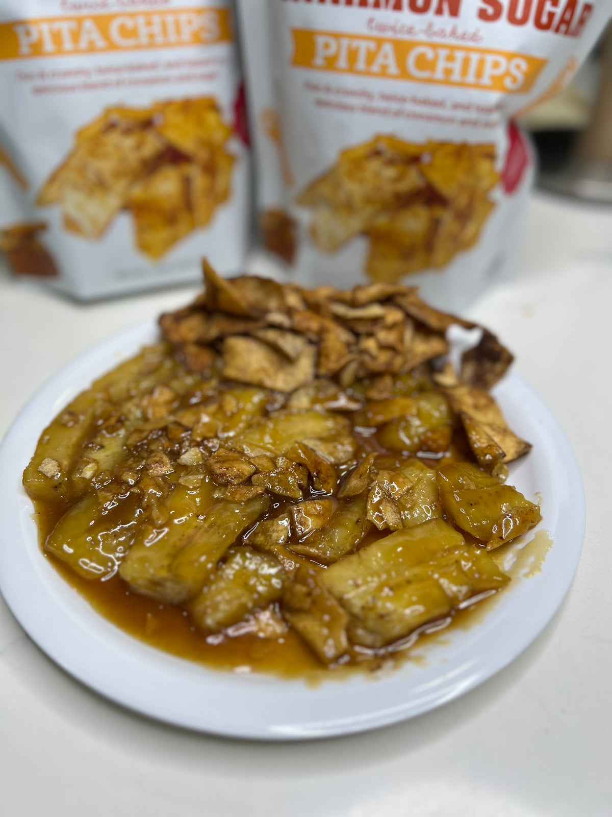 Bananas Foster with Terranean Cinnamon Pita Chips