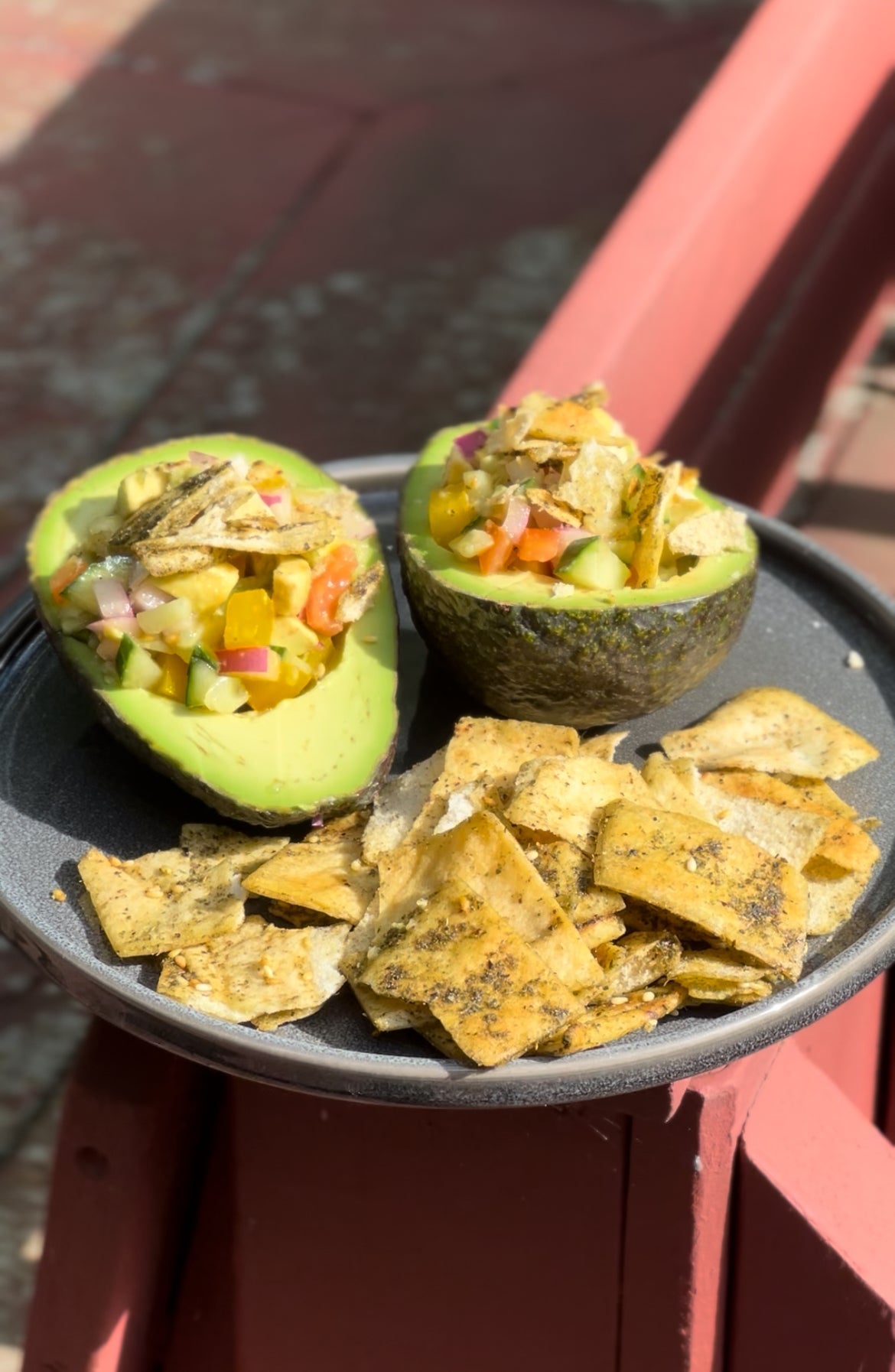 Stuffed Avocado with Za'atar Pita Chips