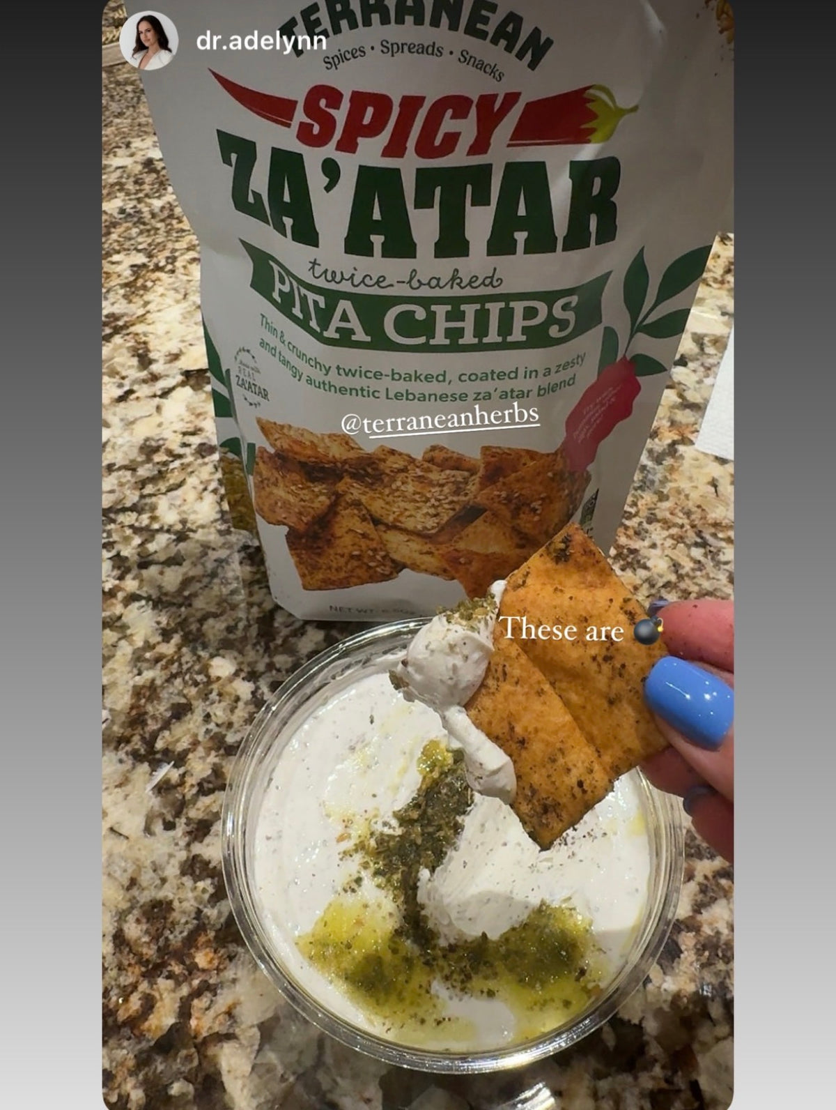 pita chip dipped in labneh 